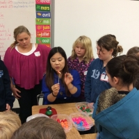 Teacher Molly Wu is demonstrating Dough Art at Landing Trail Intermediate School in Athabasca